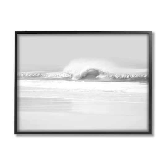 Stupell Industries Waves Crashing onto Beach Black and White in Black Frame Wall Art